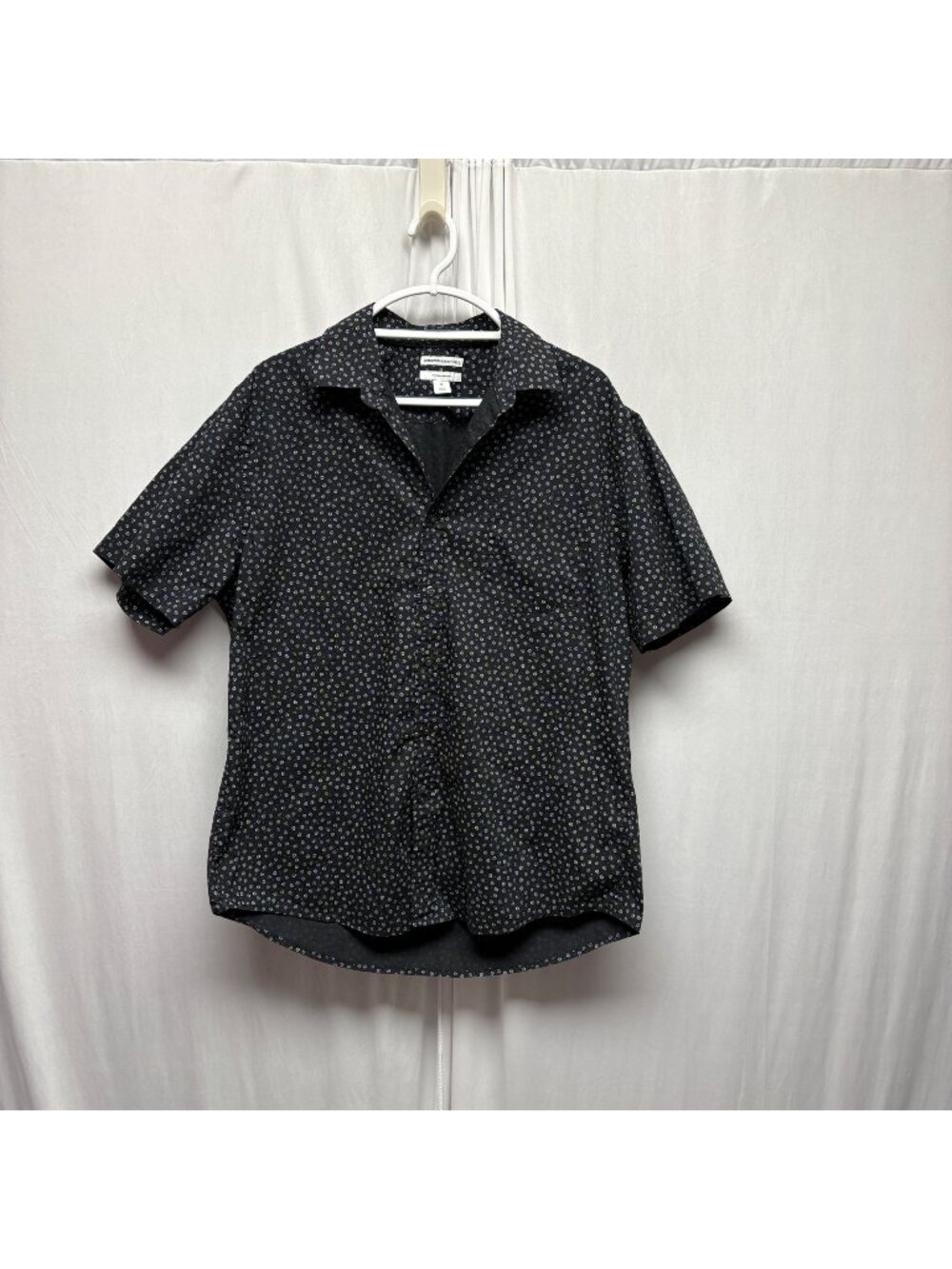 Essentials Black Short Sleeve Mens Shirt Sz XL Slim Fit Button-Up Cotton Casual